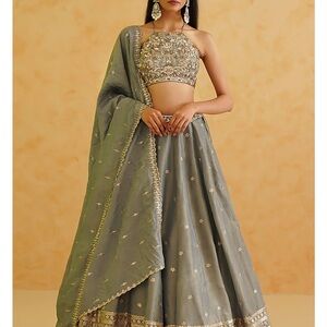Deepika Chadha, grey georgette tissue hand embroidered lehenga set